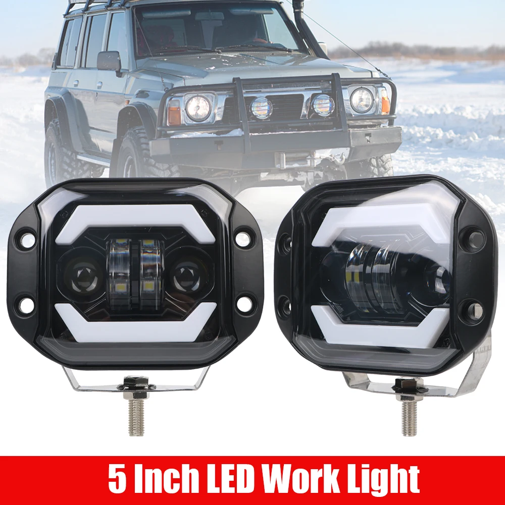 Flush Mounted Car LED Spotlight DRL LED Headlights Hi/low Beam 12V Driving Work Light 5 Inch for Jeep Truck Off Road 4X4 SUV