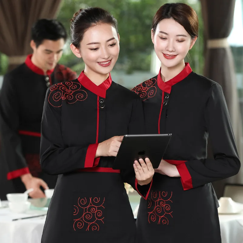 Catering Waiter Workwear แขนยาวชานมเค้กอาหารร้านอาหาร Ding ฤดูใบไม้ร่วง Workwear สำหรับสตรี