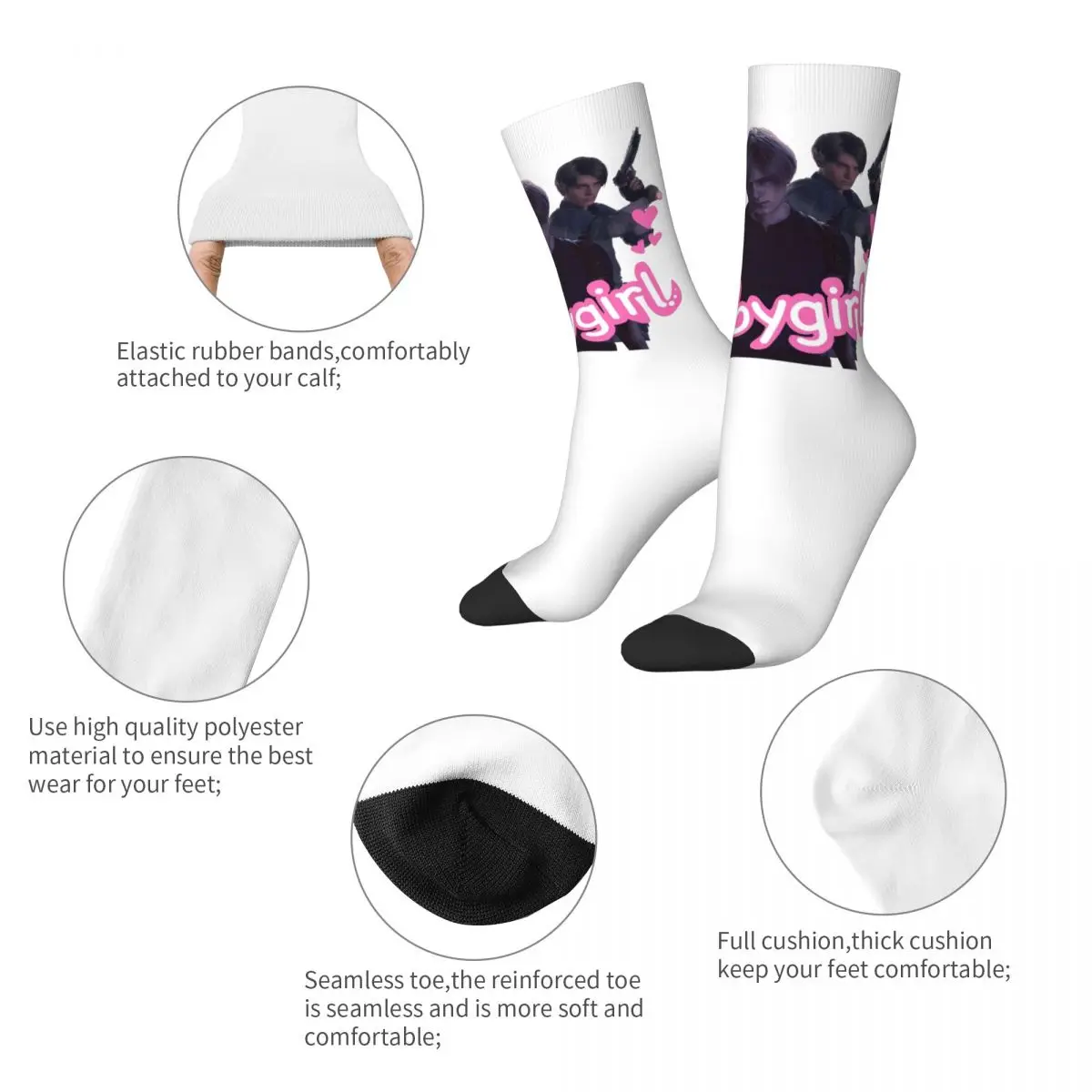 Crazy Design Leon Kennedy Babygirl Basketball Socks Polyester Middle Tube Socks for Women Men Non-slip