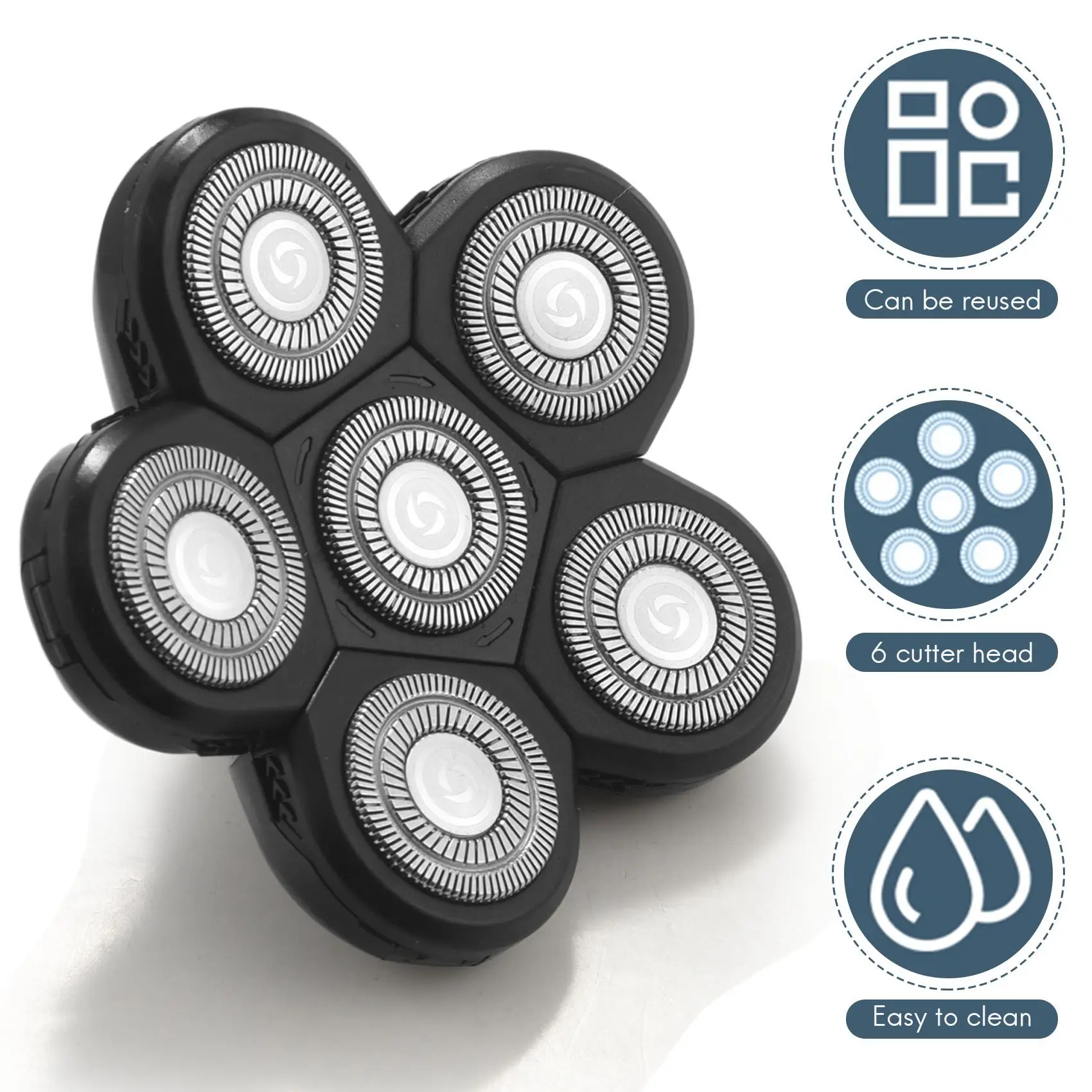 Shaver Blade Heads for Men, Barba Cortador, Lâmina de Substituição, Bald Razor Acessórios, Electro 6D, Cara, 6 em 1