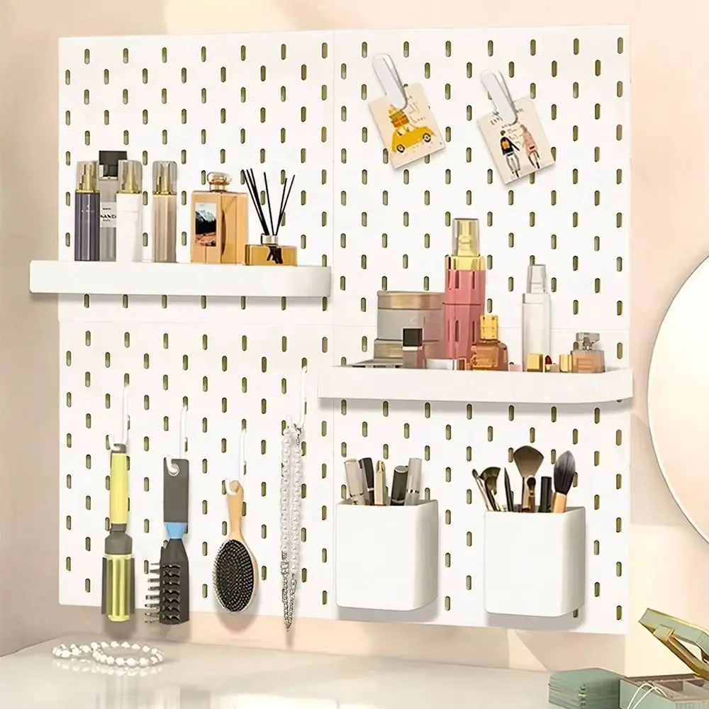 Wall-Mounted Storage Board with Hooks DIY Pegboard Space-Saving Storage Display Rack for Kitchen Bedroom Bathroom Study Room
