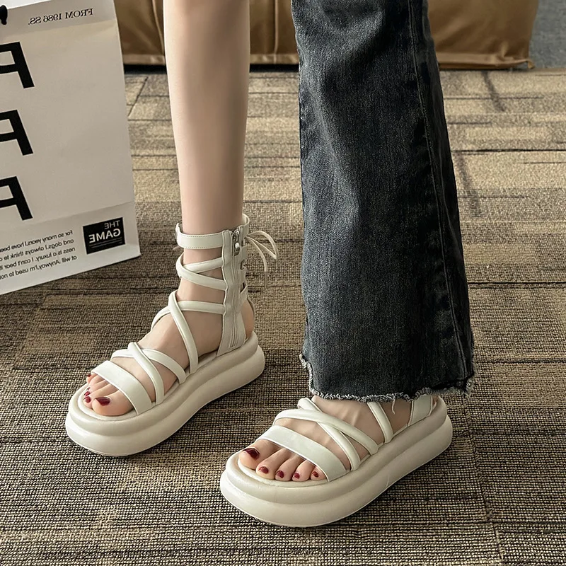 Breathable Shoes Low Sandals Woman Leather 2024 Summer Open Toe Clogs With Heel Suit Female Beige Low-heeled Peep Thick Black N
