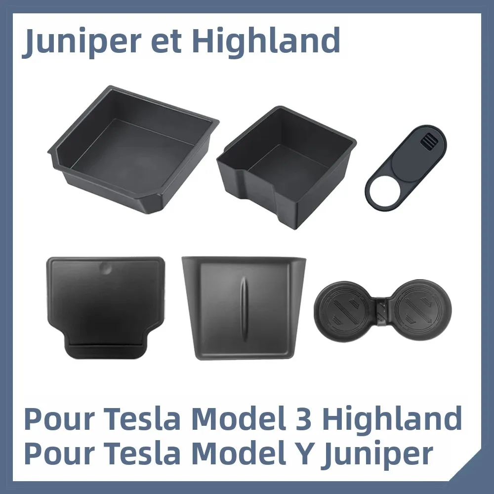 Boîte de rangement d'accessoires pour Tesla modèle Y Juniper modèle 3, plateaux de Console centrale, support de verre pour Tesla modèle 3 Y 2025 2026