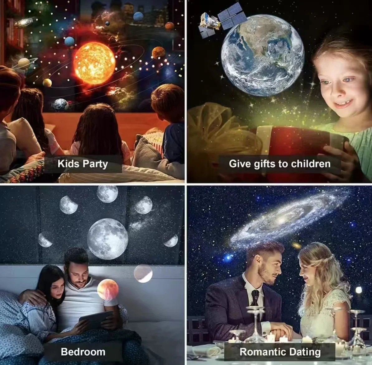 Proyector de cielo estrellado para habitación de niños, luz nocturna LED, Galaxia, planetario giratorio de 360 °, lámpara de noche decorativa, regalo para niños