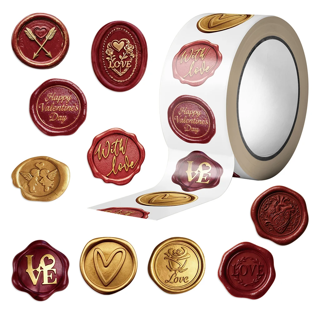 

500pcs/roll Funny Cartoon Wax Seal Stickers Valentine's Day Decoration Sticker Waterproof DIY Luggage Notebook Phone Decals Gift