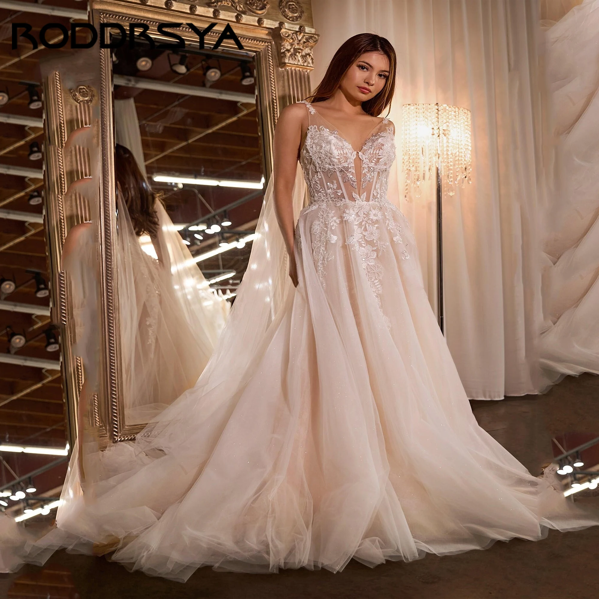 

Luxury Tulle Lace Applique A-Line Wedding Dress For Women Removable Cape Sheer Corset Bridal Gown Robe De Mariee 2025 Customized