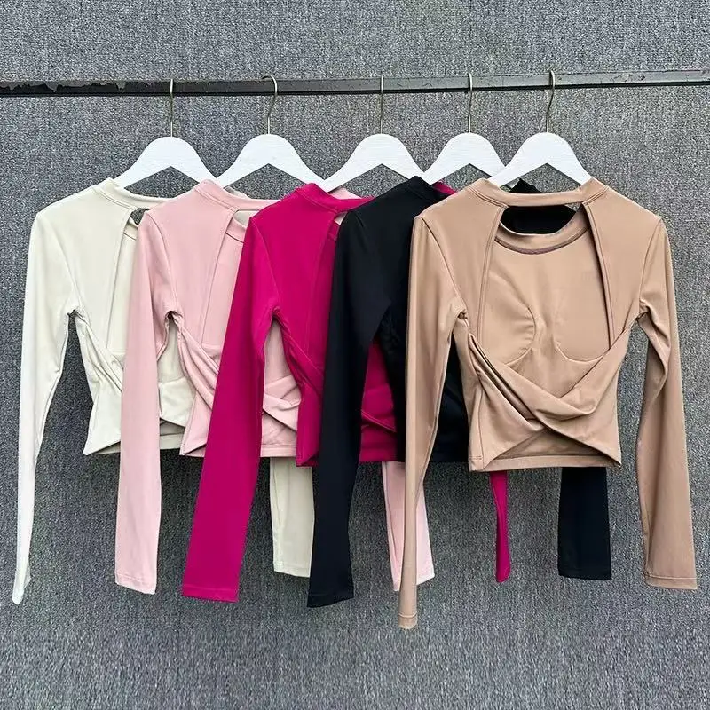 

Sexy Back Yoga Top for Women, Breathable, with Fixed Cups, Sports Top for Pilates, Workout, and Fitness, Long-Sleeve
