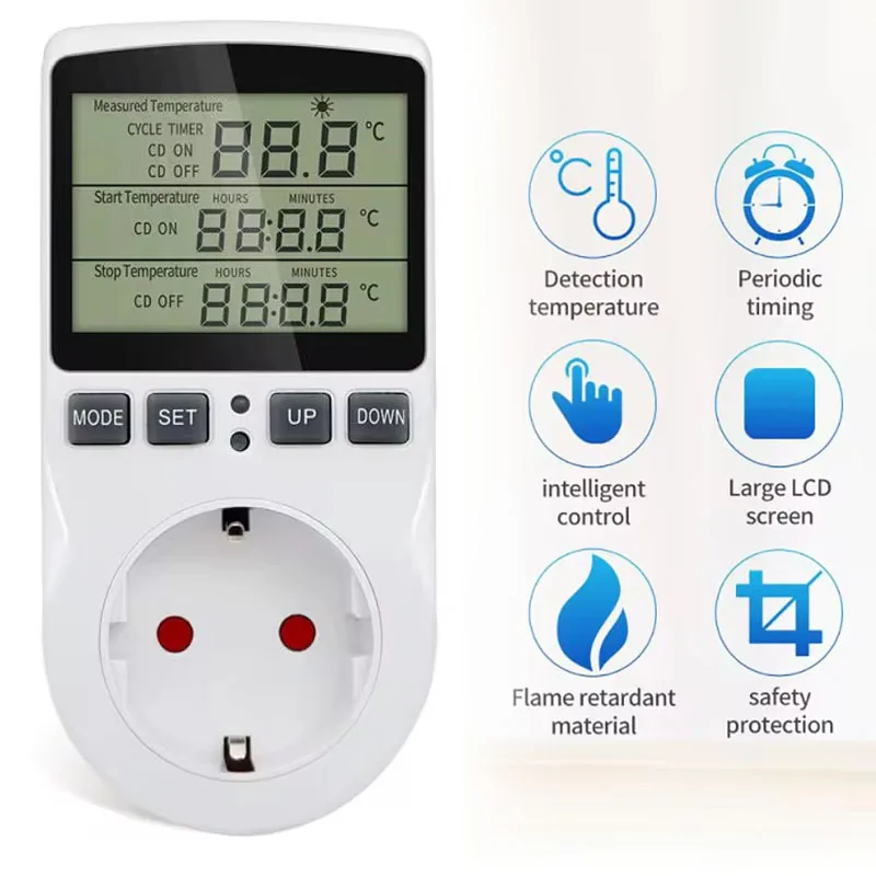 New Digital Temperature Controller Socket Thermostat EU Plug 220V With Timer Switch Heating Cooling For Refrigerator Aquaculture