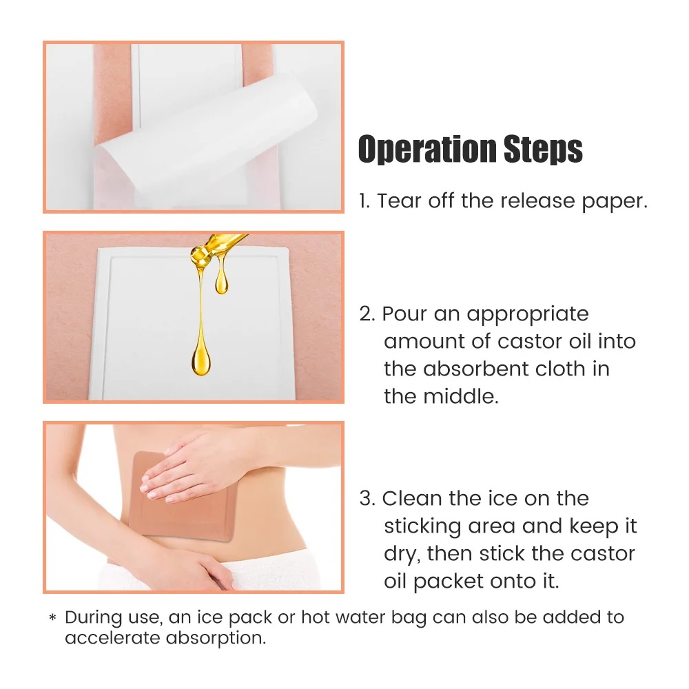 10Pcs Castor Oil Pack Wrap Stickers Castor Oil Packs Kit for Liver Detox Absorbent Self-Adhesive Castor Oil Wrap Organic Cotton