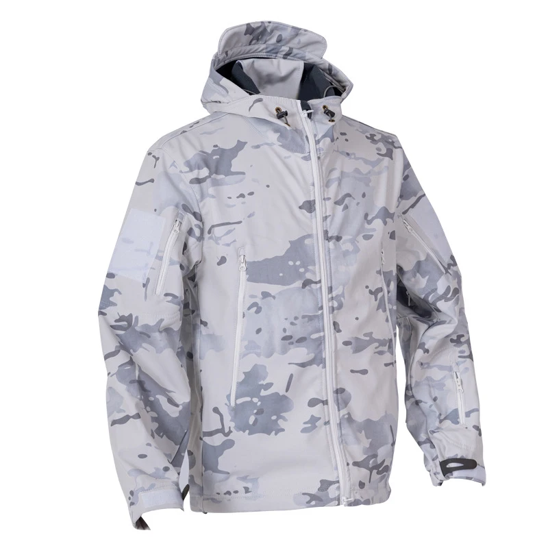 

Autumn Mens White Camo Tactical Jackets Men Softshell Warm Waterproof Action Jacket Men Mountain Ski Windbreaker Hooded Coats