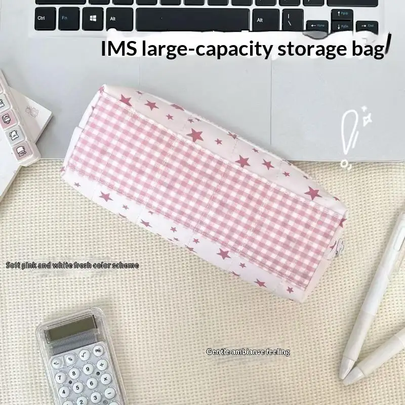 Multi-functional Striped Polka Dot Pen Bag Handheld Large Capacity Pencil Case Stationery Pouch Back To School