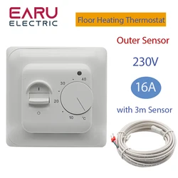 Electric Floor Heating Room Thermostat Manual Floor Heating Cable Thermostat 220V 16A Temperature Controller Meter With Sensor