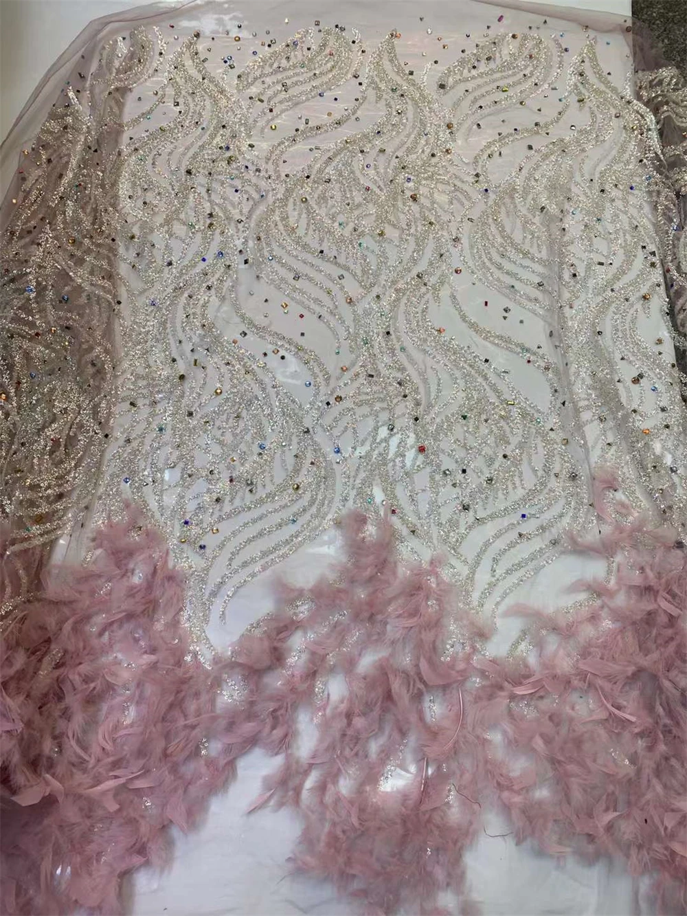 3D Feather African French Sequined Lace Fabrics High Quality Lace Nigerian Embroidered Sequins Lace Dress Material For Party