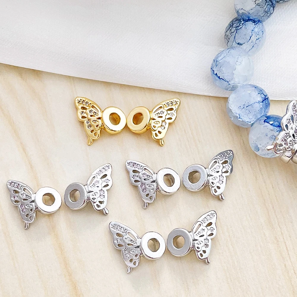 2 pair  Copper plated with genuine gold  Inlaid zircon  Butterfly wing beads  DIY makes necklace bracelet spacing accessories