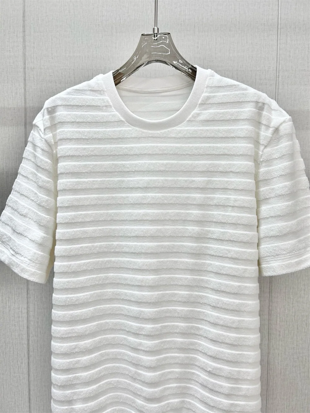 Women's Simple Striped Clothes Loose Knitted Short-Sleeved T-Shirt Top