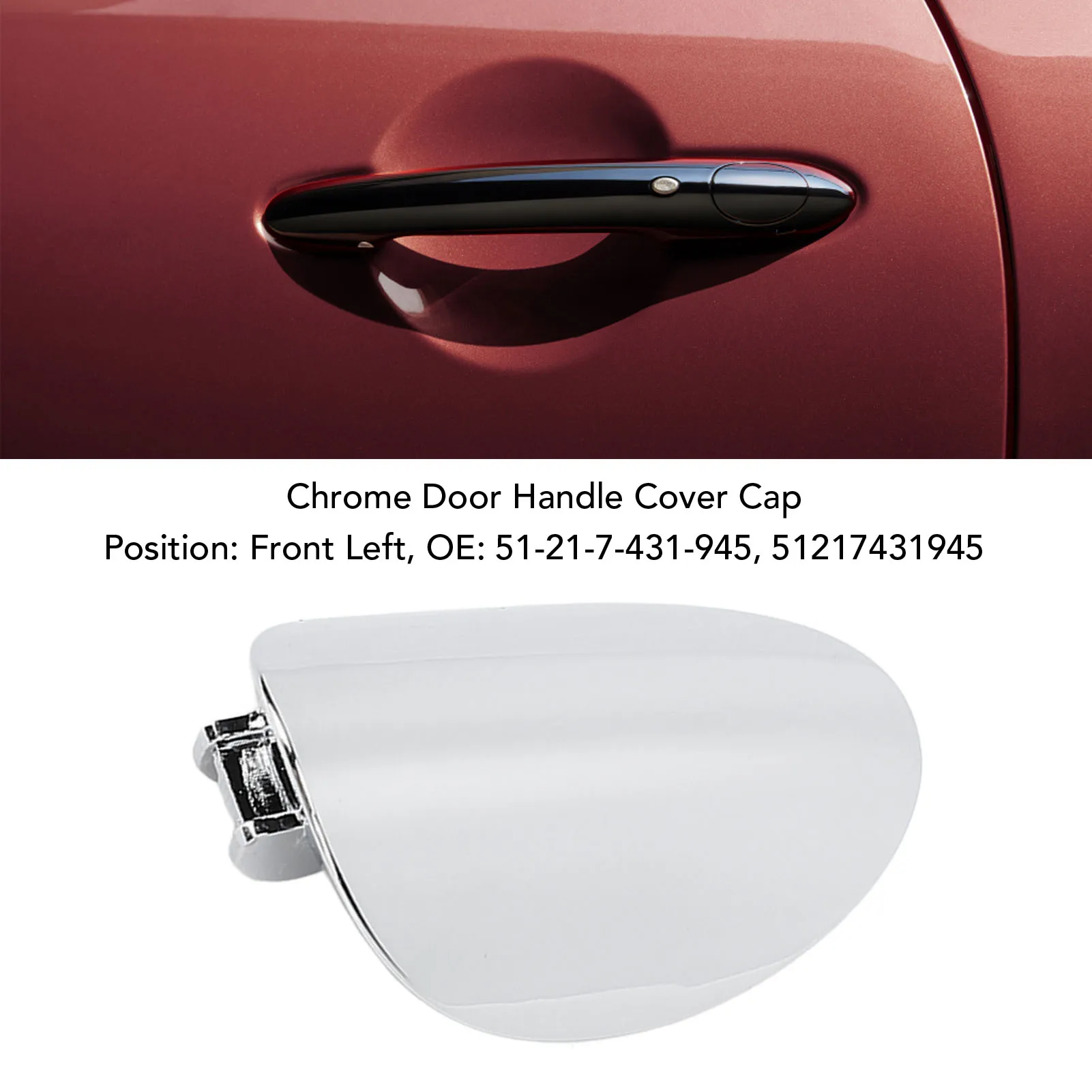 Car Front Left Door Handle Keyhole Trim Cap, 51217431945, Chrome, Fit For BMW Mini Cooper F55 F56 F57 2014-2024