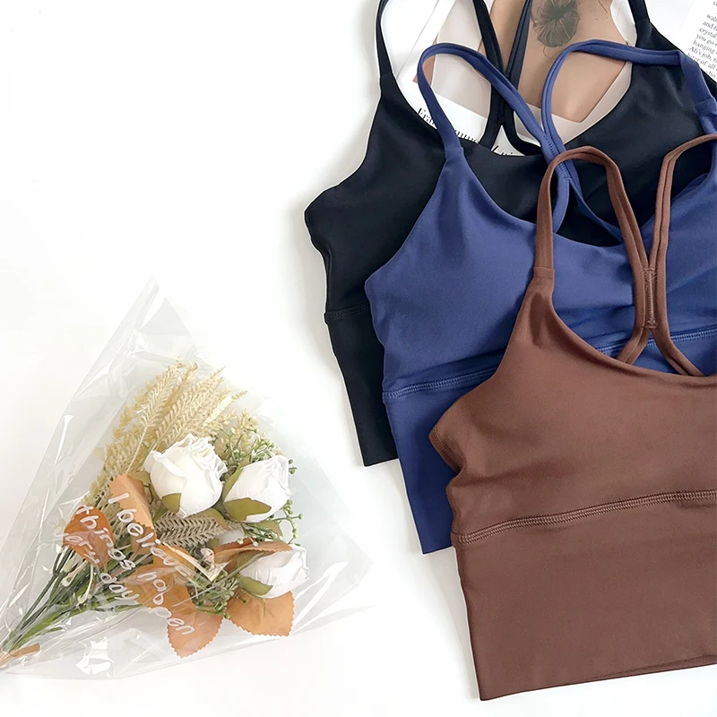 

Solid Color Sexy Women Tops Back Cross Strap Top Push Up Running Sports Bra Breathable Fitness Beauty Solid Color Yoga Bra