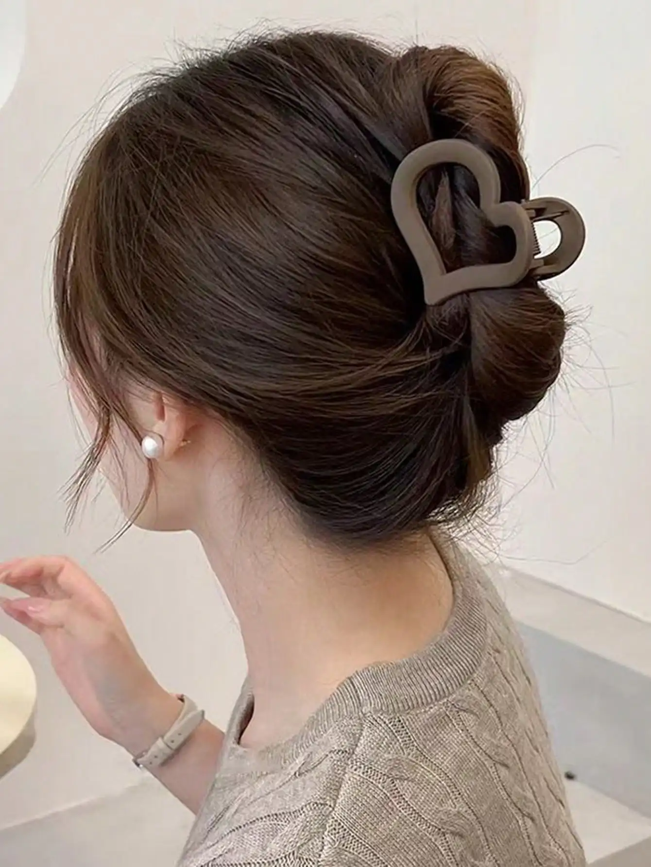 5 قطعة مشبك شعر على شكل قلب الفهد للنساء بني متوسط نونسليب مقابض شعر للشعر الرقيق السميك دبابيس شعر لطيفة إكسسوارات الشعر #6