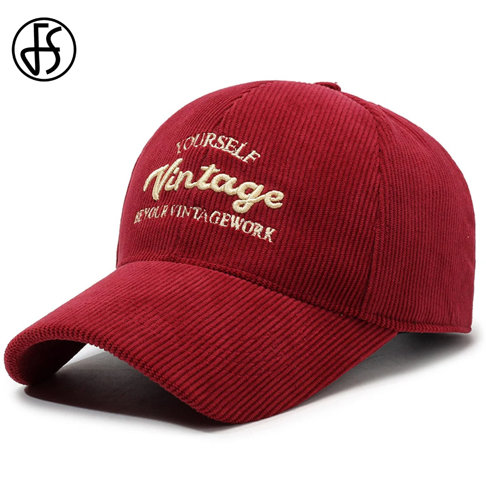 FS Trendy Letter Embroidery Red Women Corduroy Hat Warm Winter Baseball Cap For Men Windproof Outdoor Sports Golf Caps Bone 2025