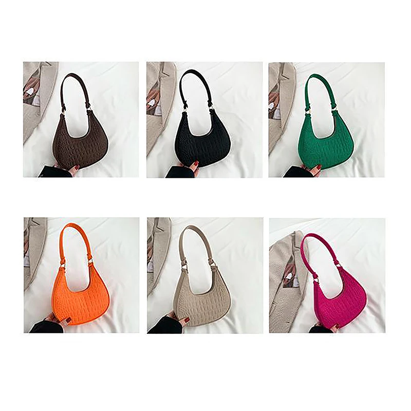 Candy Color Advanced Design Texture Armpit Handbags Felt Shoulder Bags For Women Women's Subaxillary Bag Purses Crescent Bag