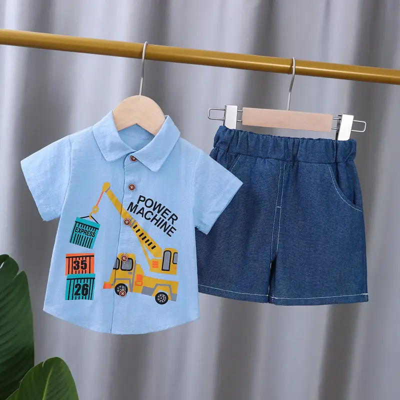 

Summer Casual Newborn Kids Boy Toddler Causal Clothes Cartoon Car Shirt Tops Pants 2Pcs/sets Cotton Kids Outfits Clothing Suit