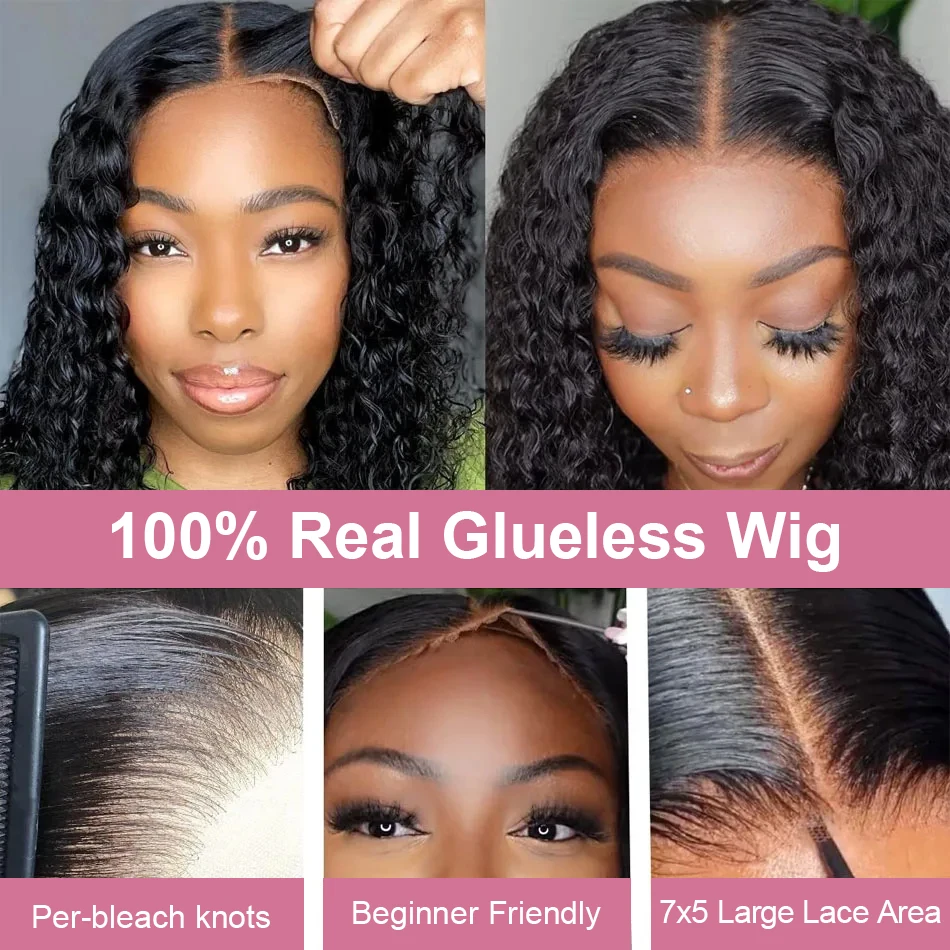 Short Water Curly Bob Wig Human Hair 100% 7x5 13x4 Ready To Wear And Go Glueless Wigs 13x6 HD Deep Wave Frontal Wigs For Women image 4