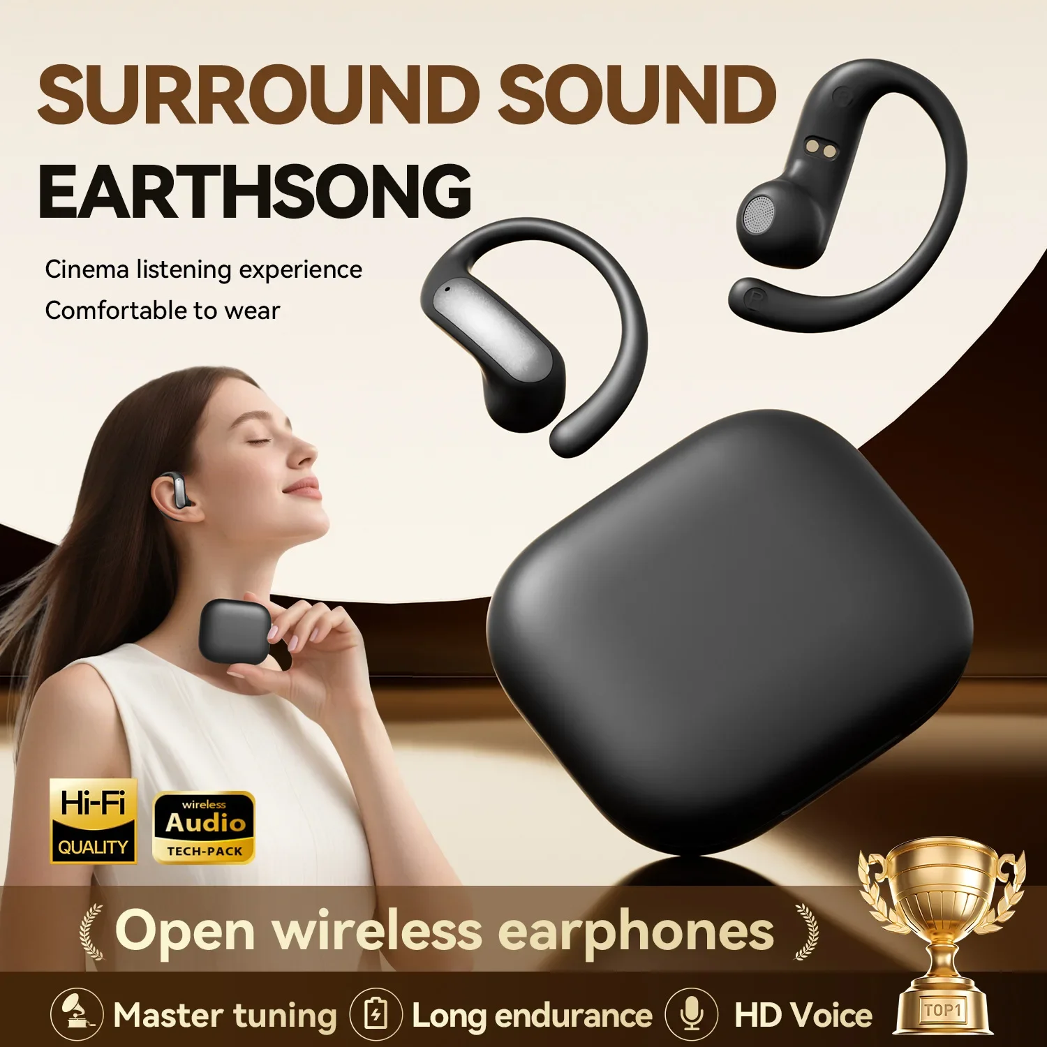 TWS Bluetooth Headphones Gaming Headset Open-Ear Ear-Hook Cloud Comfort Stable Fit Bluetooth 5.4 LED Display Sport HiFi Audio