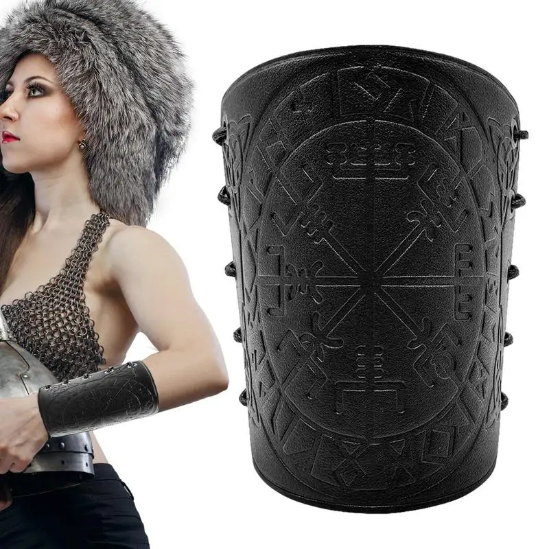 Viking Bracers Viking Vegvisir Embossed PU Leather Arm Armor Vintage Role-Playing Accessories Compatible With Theme Party Cospla