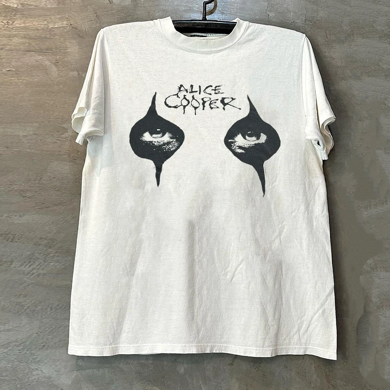Alice Cooper Rock Band Short Sleeve T-Shirt Heavy Metal Style Small Collar Streetwear Half Sleeve Trendy Cotton Youth Summer Top