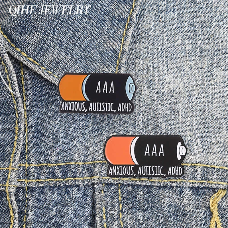 AAA Low Battery ADHD Badge Enamel Pin Anxious Autistic ADHD Battery Neurodiversity Mental Health Brooch Jewelry Gift for Friends