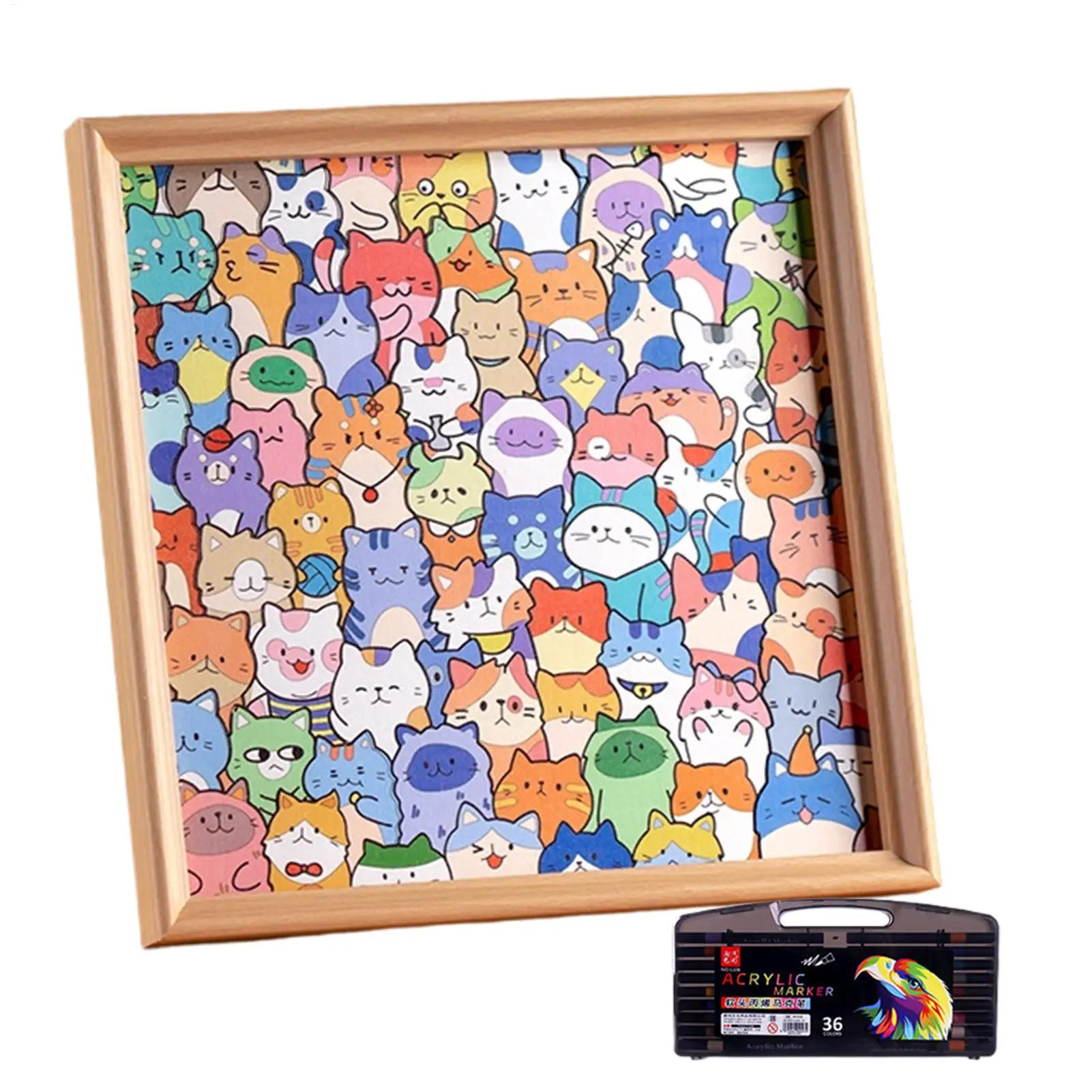 Cat Puzzle Cat Learning Toys with Markers Cartoon Kitten Jigsaw Puzzle Set for Kids Boys Girls Travel Homeschool Classroom