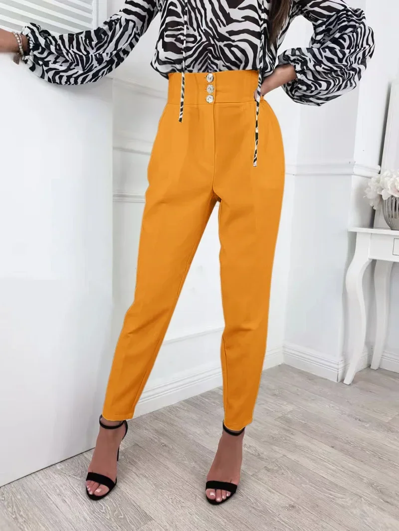 

KEXU Elegant Women Button Fly High Waist Pants 2024 Spring Office Lady Chic Solid Long Pants Fashion Trousers Streetwear