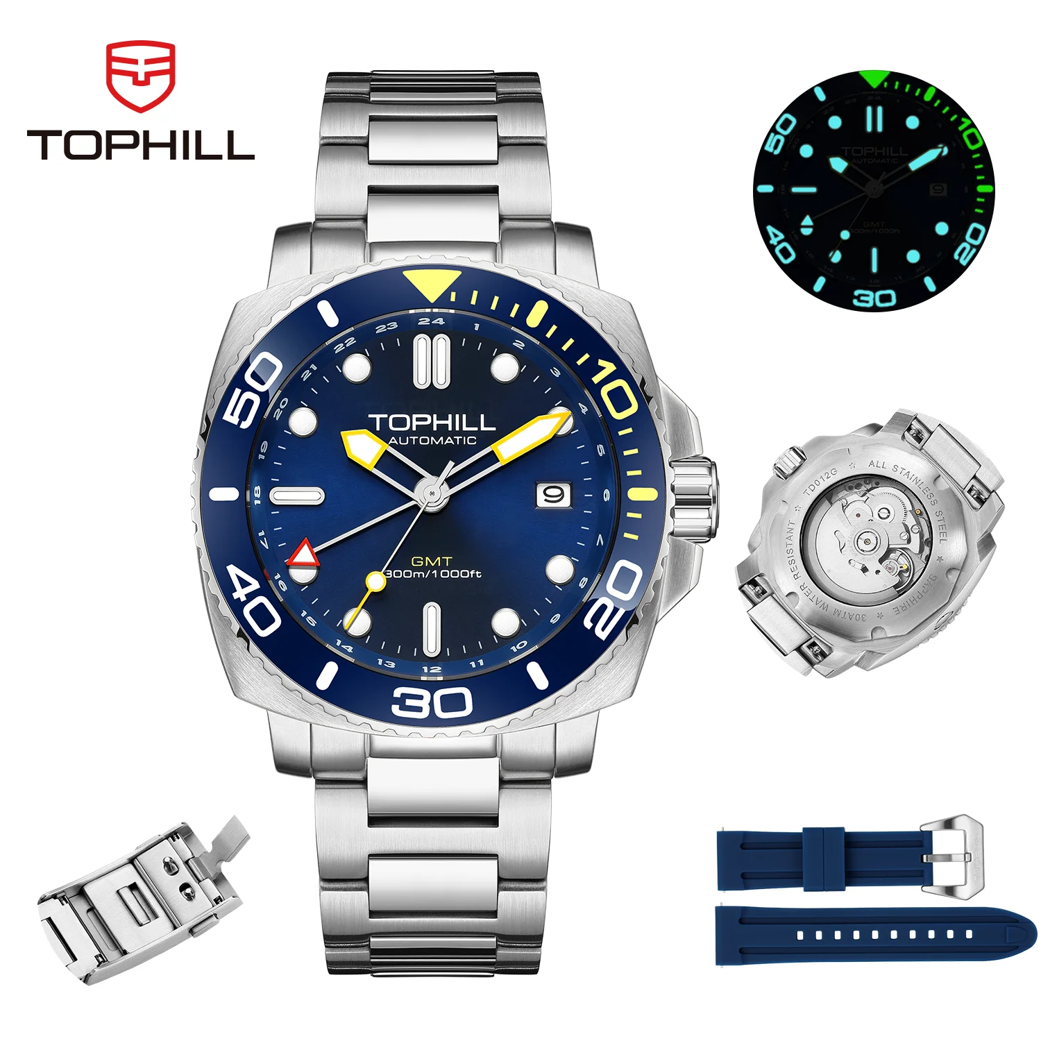 

TOPHILL GMT men's watches Automatic Submariner Mechanical Dive watch 300m for diving Sapphire Ceramic bezel Luxury gift