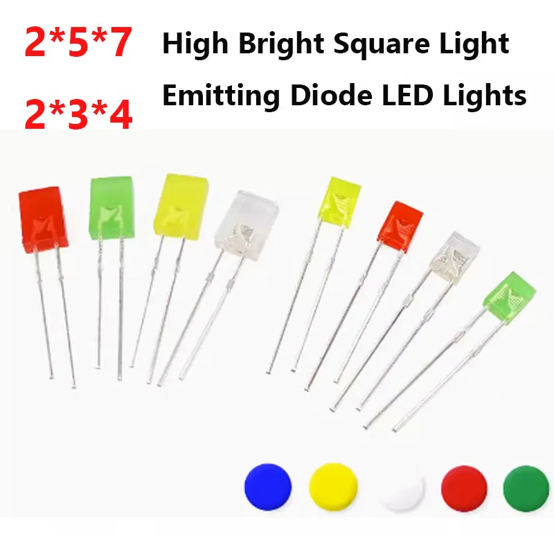 100PCS High Brightness 2*5*7 2*3*7 Square Light Emitting Diode LED Lights white hair white red yellow blue green emerald green r