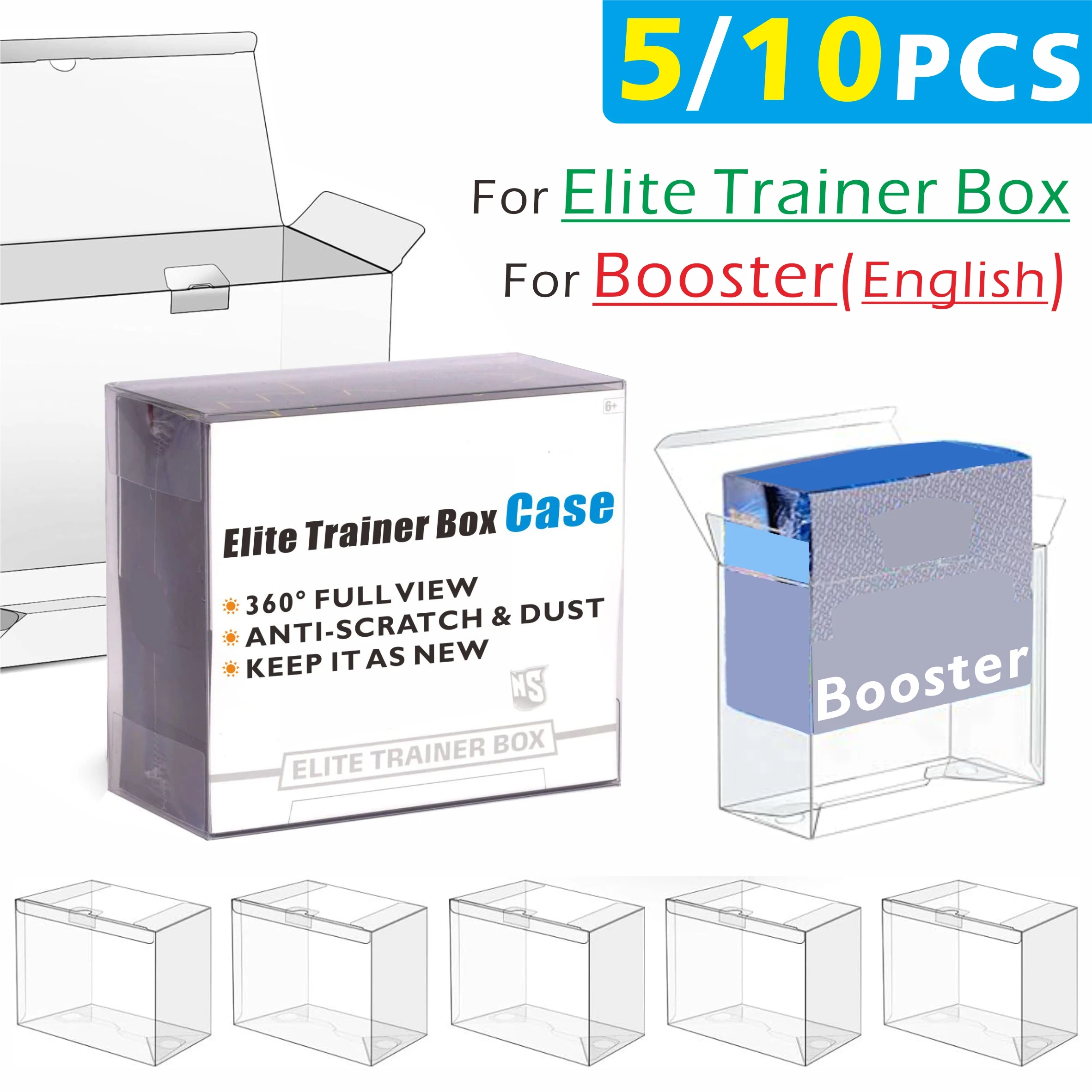 5 pièces/10 pièces boîtier en plastique PET transparent pour PKMN ETB/anglais Booster boîte formateur boîte Elite formateur vitrine boîte