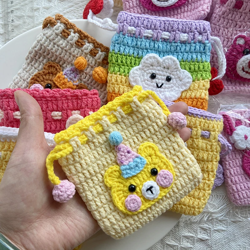 Handmade Crochet Yarn Wallet for Women, Cute Coin Purse, Drawstring Bags, Card Holder, Girlfriend Gift
