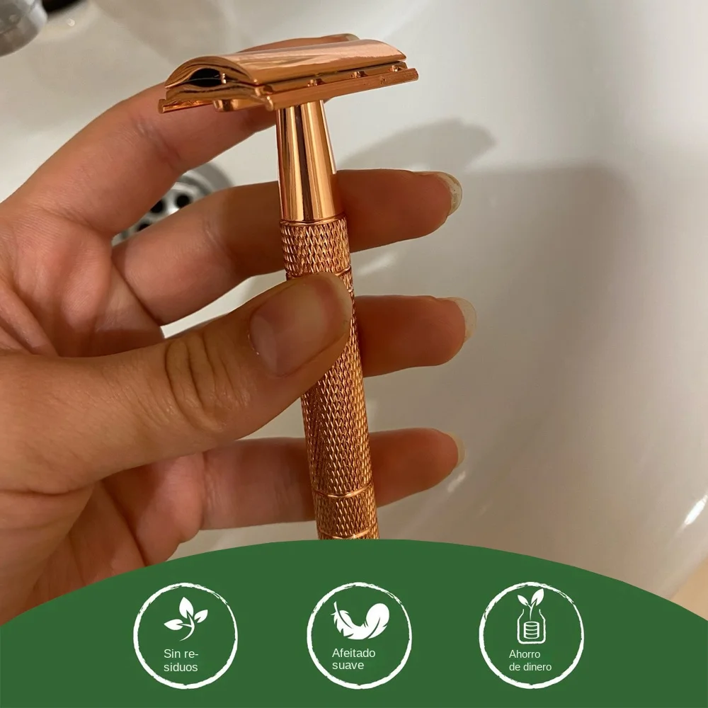 Rose Gold Razor,Classic Double Edge Safety Razor for Mens Shaving&Womens Hair Removal,10 Shaving Blades,Manual Shaver