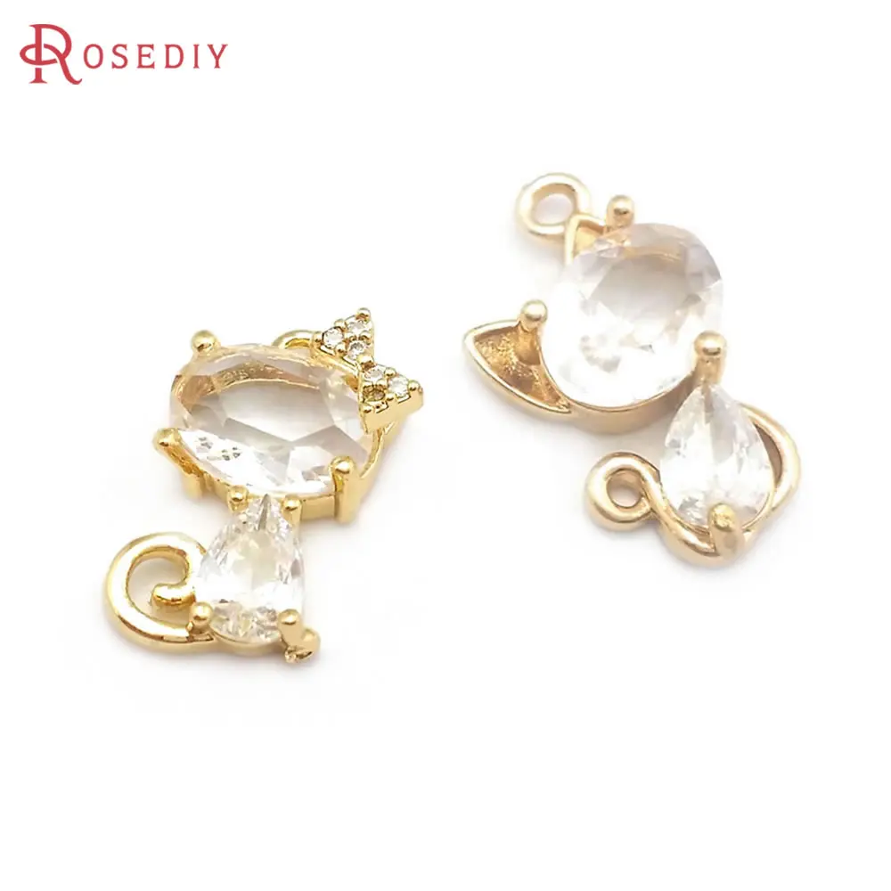 

10PCS 18K Gold Color Brass and Glass Cat Charms Pendants High Quality Diy Jewelry Making Supplies Necklace Earrings Accessories