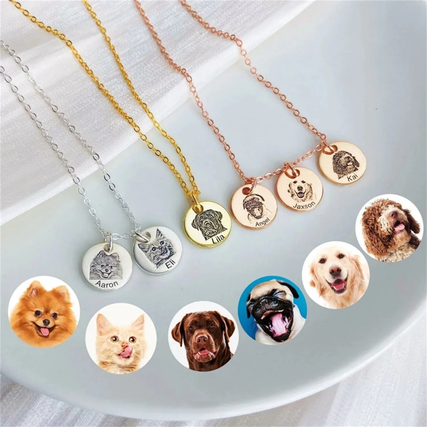 

Personalized Dog Mom Gift Custom Stainless steel Pet Portrait Necklace Pet Memorial Engraved Necklace Pet Memorial Jewelry