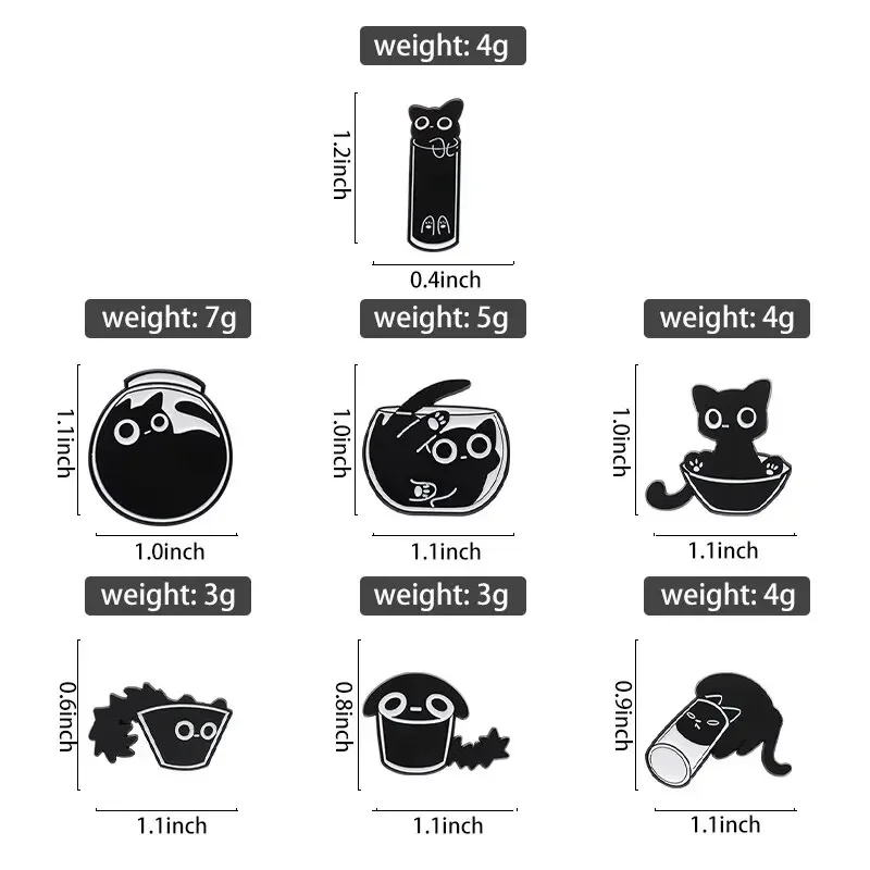 7Pcs/Cute Cat Enamel Pins Custom Black Kitten Terrarium Brooches Lapel Metal Badges Cartoon Animal Jewelry Gift for Kids Friends image 3