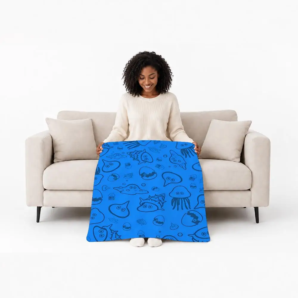 Cute Game Slime MoriMori Dragon Quest Throw Custom Printed Flannel Fleece Blanket for Sofa Bed Office Travel & Camping