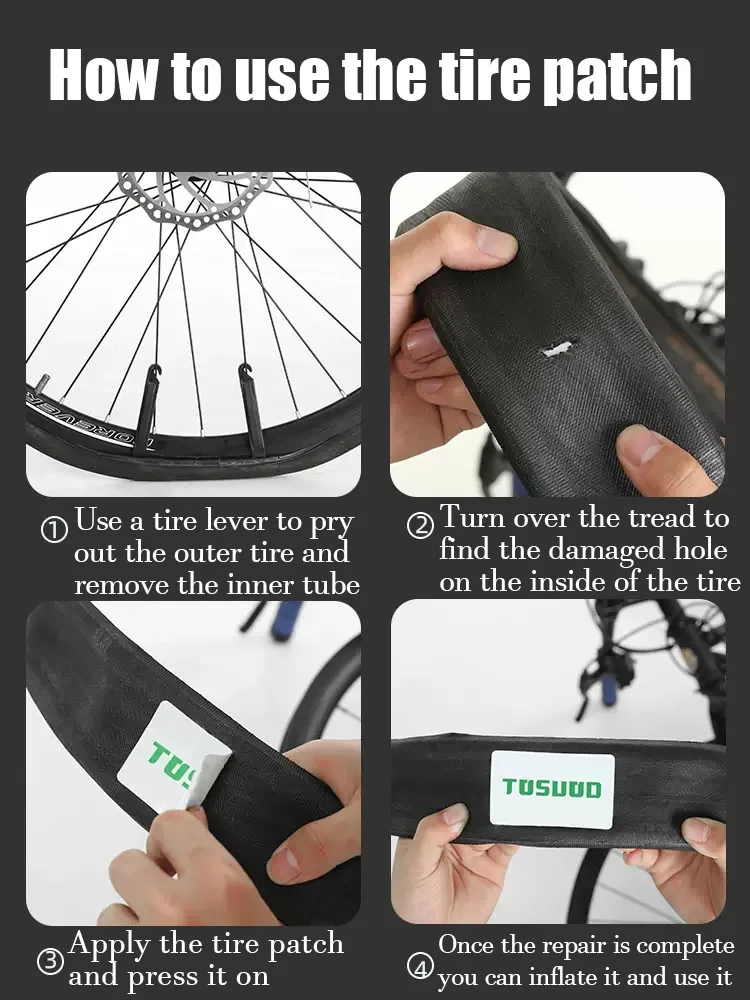 TOSUOD Bicycle tire patch, Mountain road tire, Inner tube repair, Glue free portable repair tool set