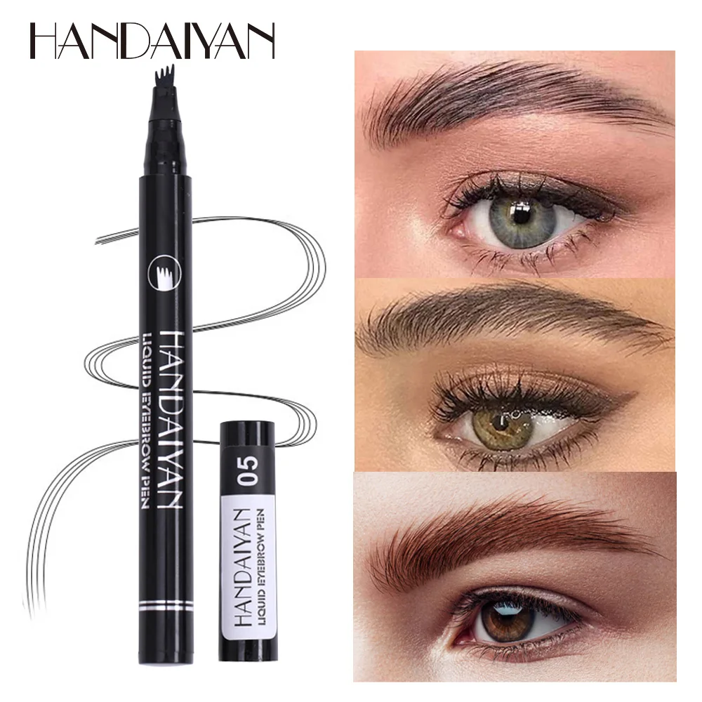 Handaiyan Wenkbrauwpotlood Vier-Vork Make Zachte Liquid Eye Brow Pen Gemakkelijk Te Dragen Wenkbrauw Tekening Enhancer Pigment Tattoo tool Pen