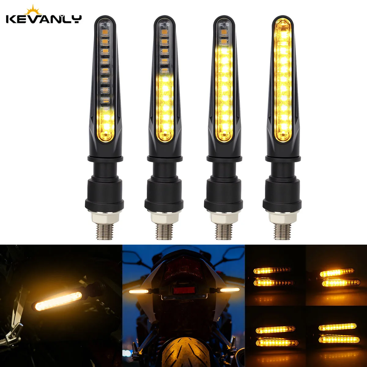 Luz Led de intermitente para motocicleta, indicadores de agua corriente ámbar, luz intermitente delantera y trasera, lámpara de conducción DRL, 2/4 Uds.