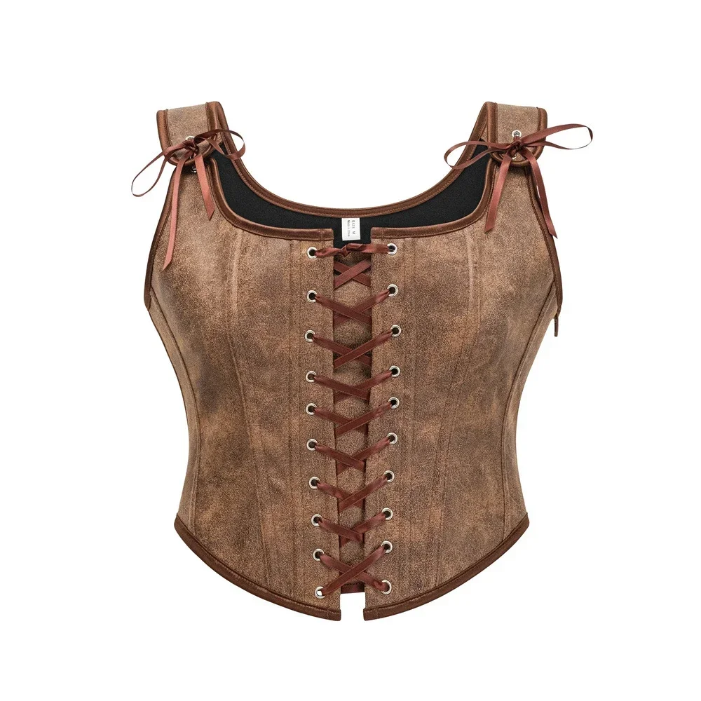 

Винтажный викторианский коричневый корсет на бретелях, сексуальный женский готический корсет на шнуровке на молнии, бюстье, укороченный топ, жилет в стиле стимпанк, корсет с завышенной талией