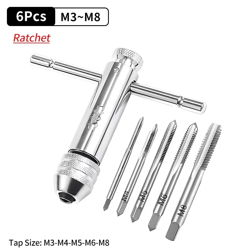 Adjustable Ratchet Hand Tap Wrench 5pcs M3-M8 Extended Tapping Forward Reverse Hand Tapping Accessories Tool
