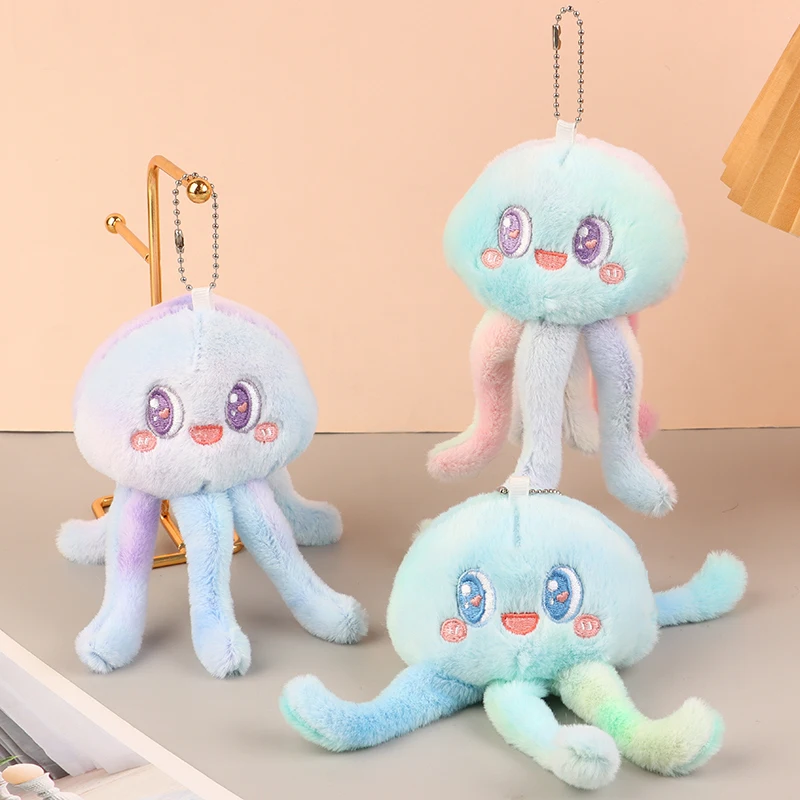 Cute Octopus Plush Toy Cartoon Tie-dye Jellyfish Pendant Soft Stuffed Doll Keychain Backpack Car Bag Key Ring Decor Kid Gift