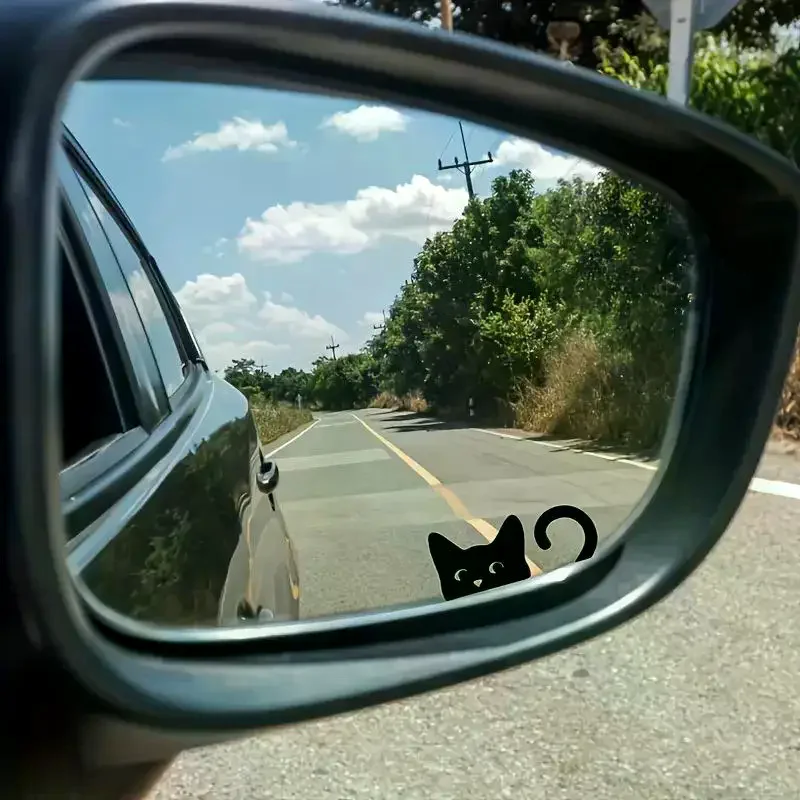 Cute Black Cat Peeking Car Rearview Mirror Sticker Waterproof Vinyl Decal For Car Mirror Window Bumper Auto Decor Car Styling