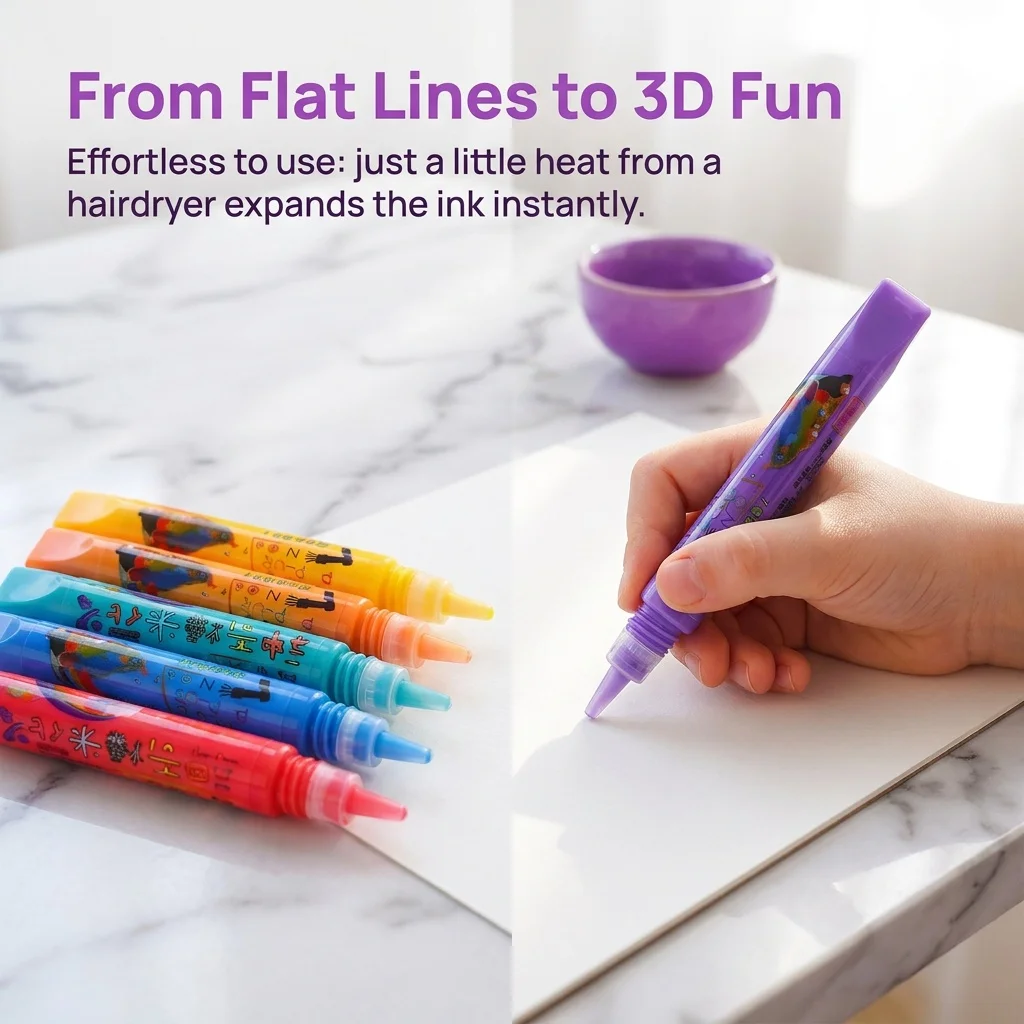 6PCS/12PCS Popcorn Bubble Drawing Pens Funny DIY 3D Art Pen Magic Puff Effect Painting Marker Tool Kit For School Student Gifts