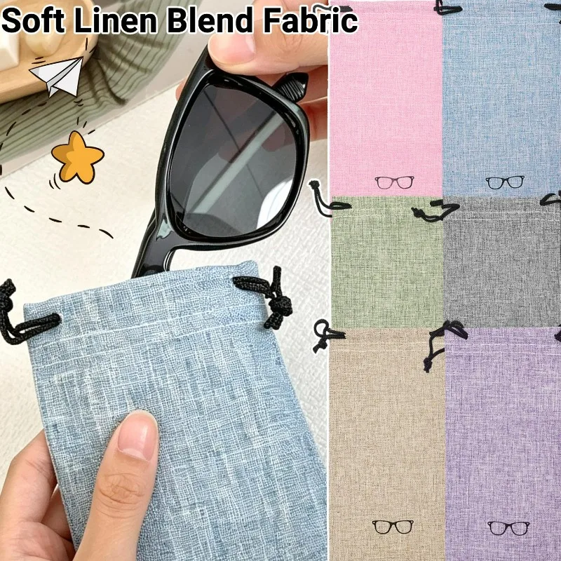 5pcs Vintage Linen Glasses Pouch Drawstring Soft Eyeglasses Case Bag Portable Sunglasses Protector Sleeves Colored Storage Bags